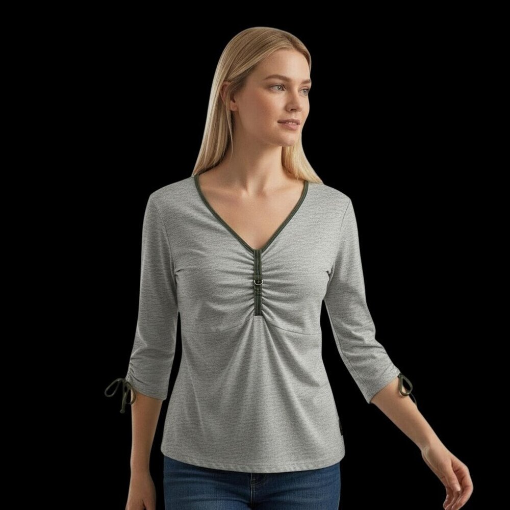Y2K Joe Boxer Babydoll Shirt Gray Greenβ Ties Casual Knit 3/4 Sleeves Sz L Large